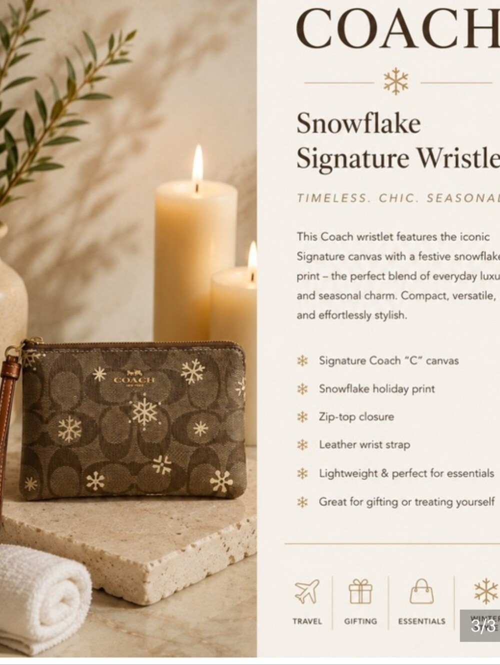 Coach Signature Canvas Wristlet with Snowflake Print - Picture 2 of 6